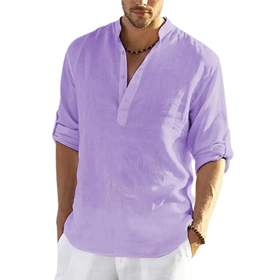 Long-sleeved shirt for men casual cotton solid colour