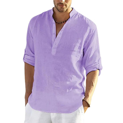 Long-sleeved shirt for men casual cotton solid colour