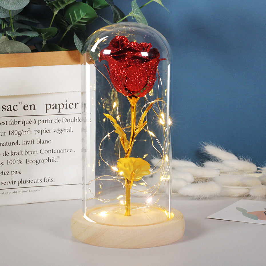 Valentine's Day Gift for Girlfriend Eternal Rose Petals LED Light in Glass Cover