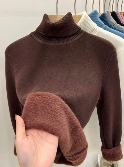 Pullover langarm für Damen verdickt und einfarbig