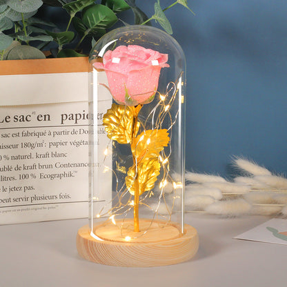 Valentine's Day Gift for Girlfriend Eternal Rose Petals LED Light in Glass Cover